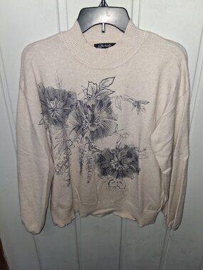 Charlie B Flower Print Mock Neck Sweater Sz XL